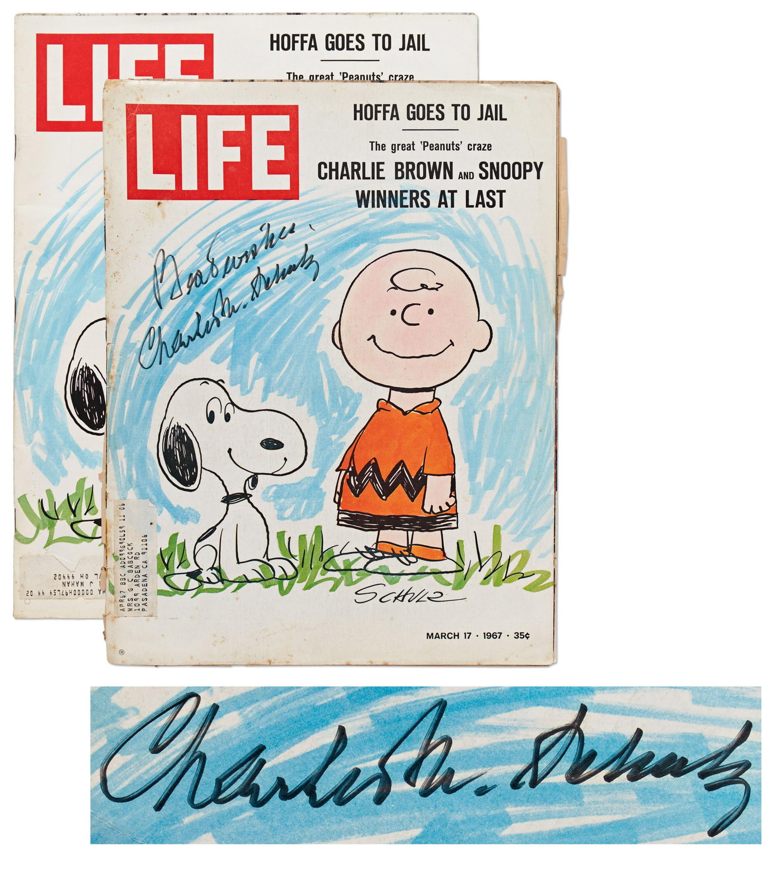 Charles Schulz Signed "LIFE" Magazine, Charlie Brown & Snoopy on 1967 Cover, "The great 'Peanuts' (1 of 5)