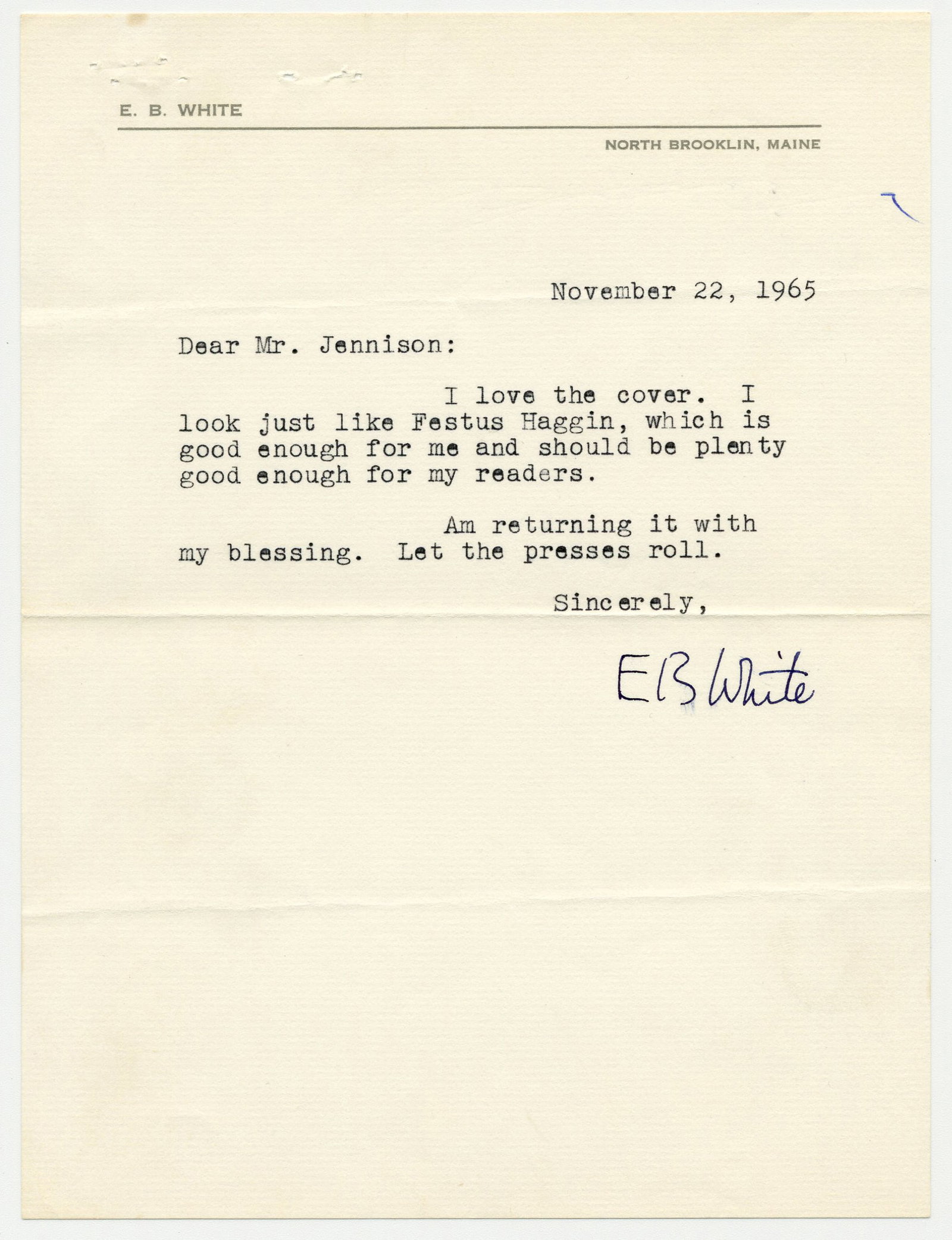E.B. White TLS: "Let the presses roll" (1 of 2)