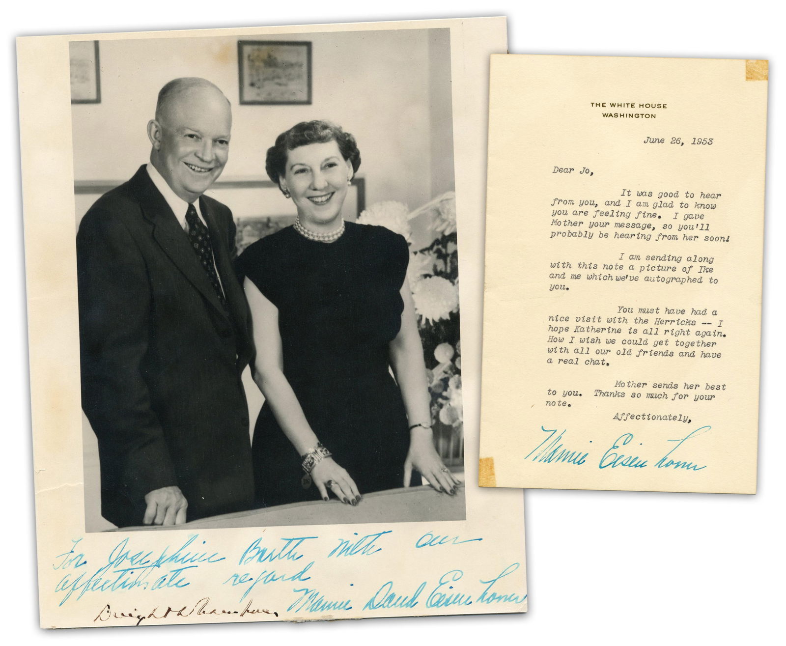 Dwight D. & Mamie Eisenhower Signed Presentation Photo, With Bonus Mamie TLS on White House (1 of 5)