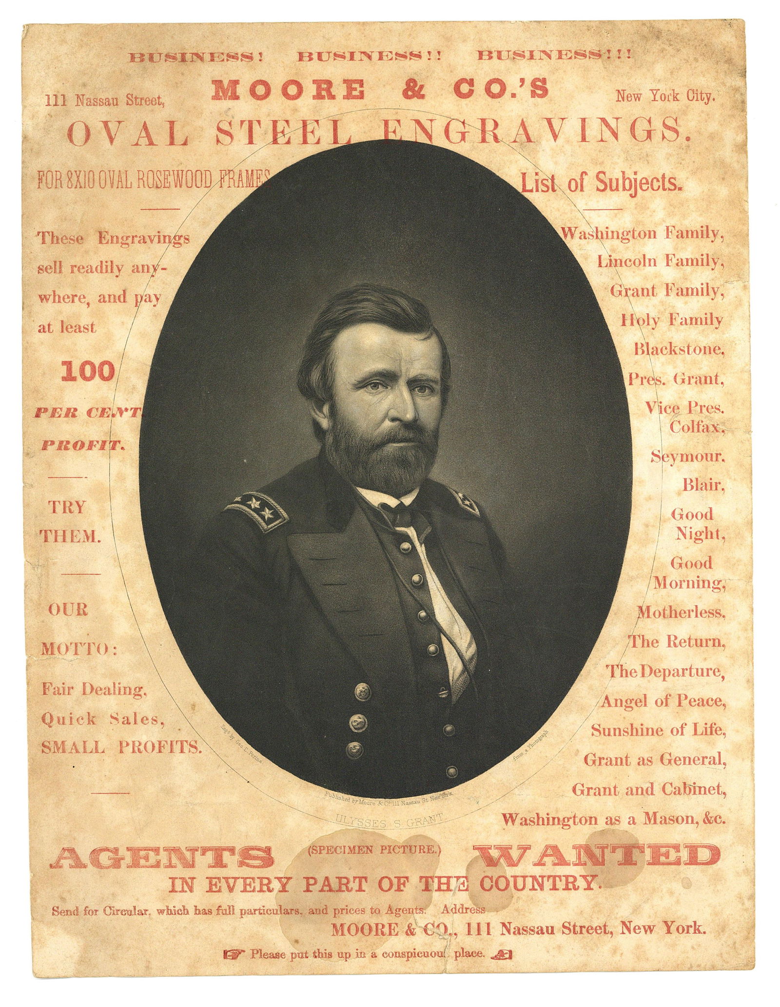 Ulysses S. Grant As General Steel Oval Engraving, Issued As President (1 of 1)