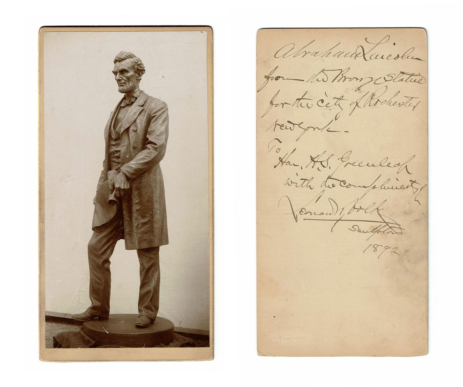 Leonard Volk Signed Photo of Historic Lincoln Sculpture (1 of 3)