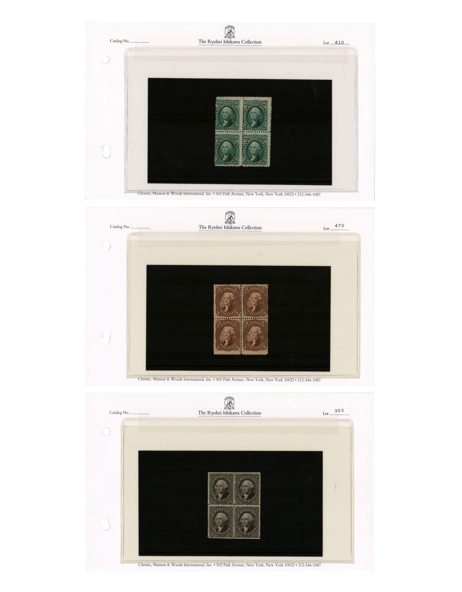 U.S. Presidential Stamps: 3 Unused Blocks Washington & Jefferson, Ex-Ishikawa/M. Forbes (1 of 6)