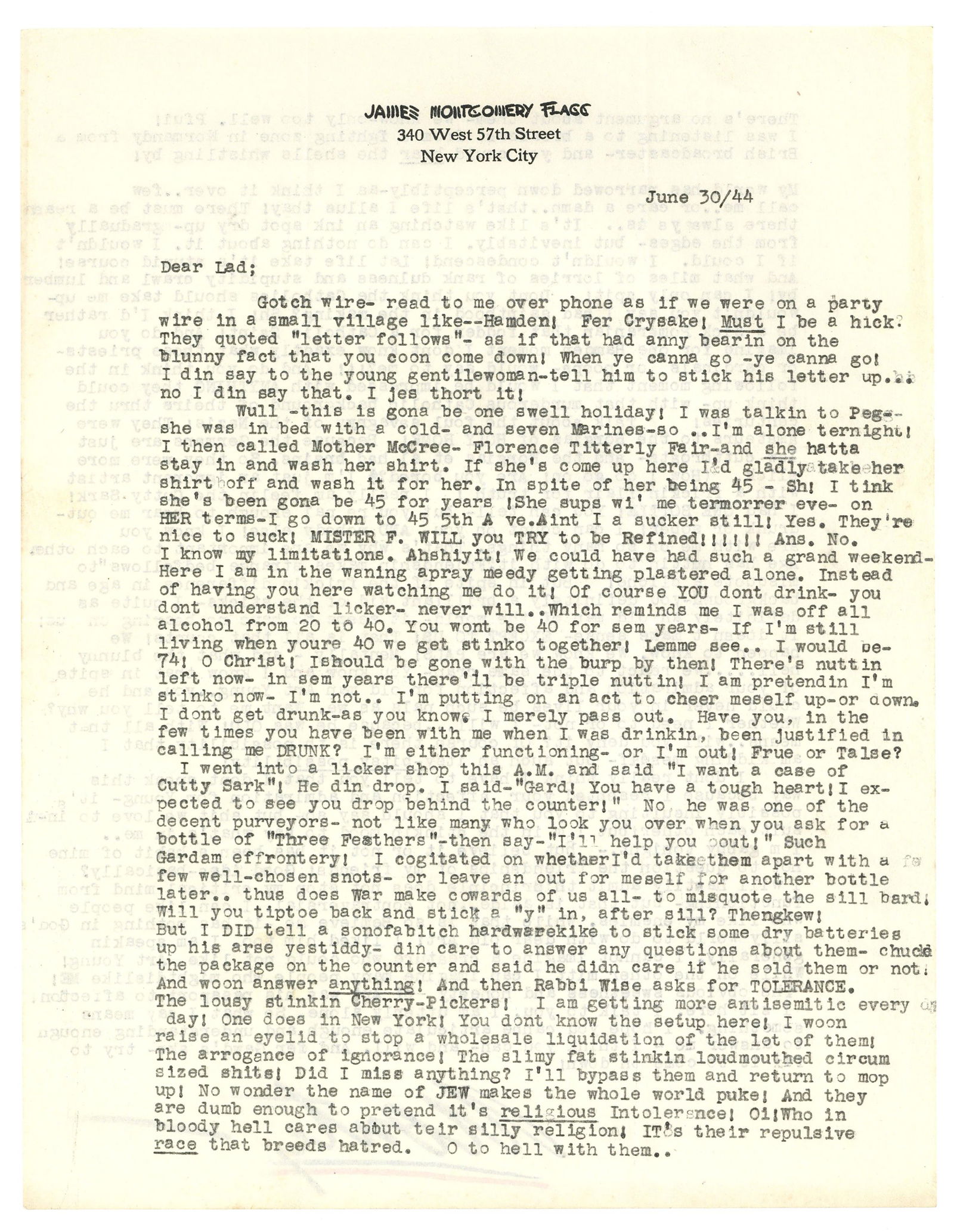 Shocking World War II Date Letter from the Artist of "Uncle Sam", James Montgomery Flagg (1 of 2)