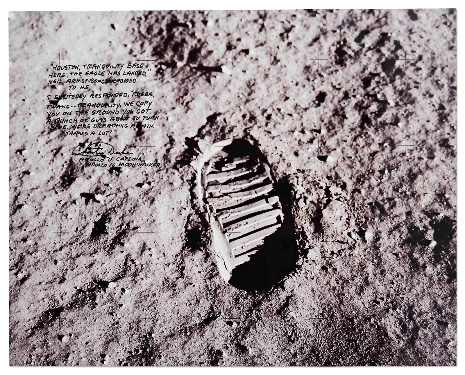 Charlie Duke Signed Photo of Buzz Aldrin's Footprint on the Moon (1 of 2)