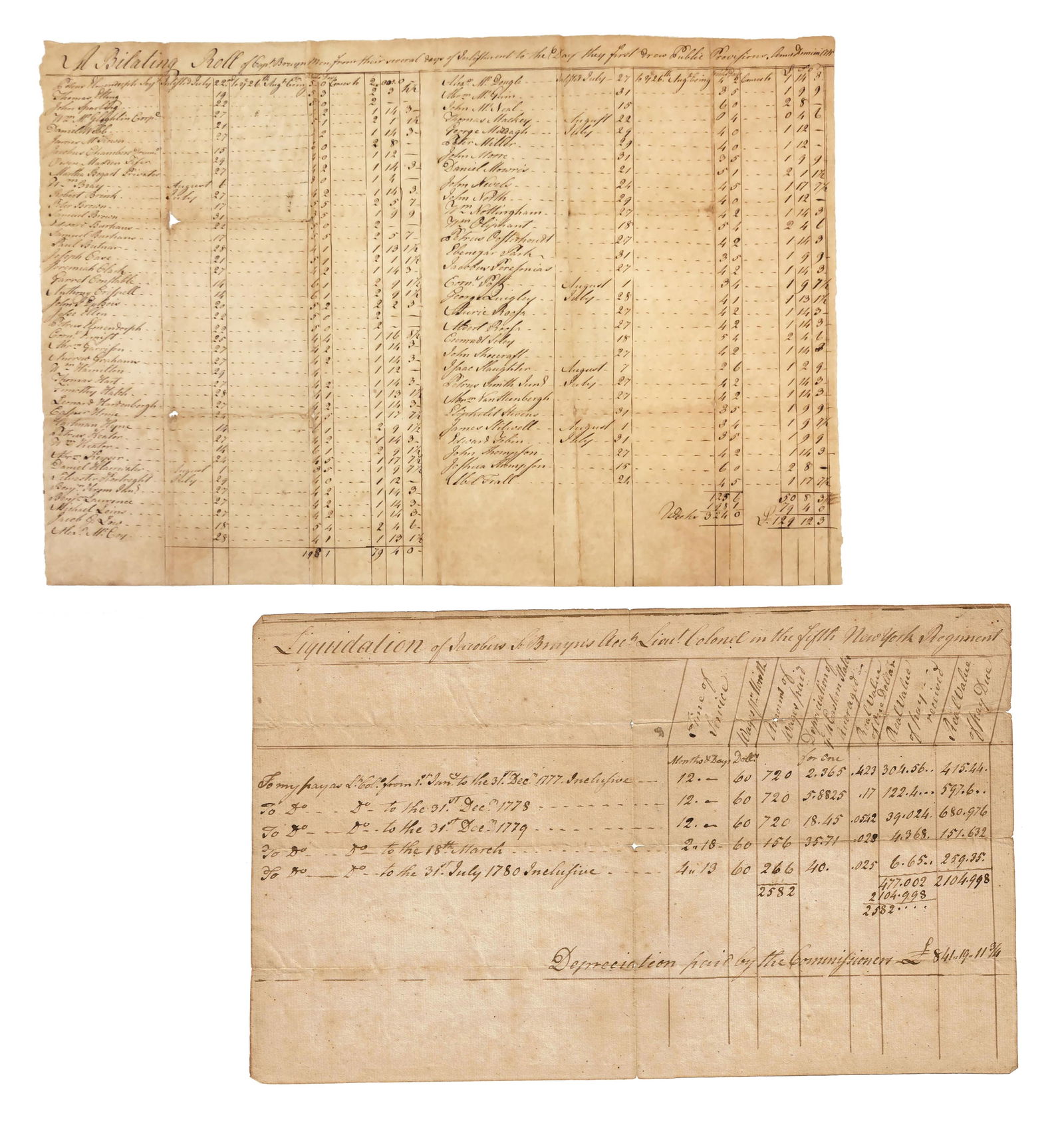 Pair of Rev. War NY Militia Docs. Relating to Capt. Jacobus Bruyn (1 of 6)