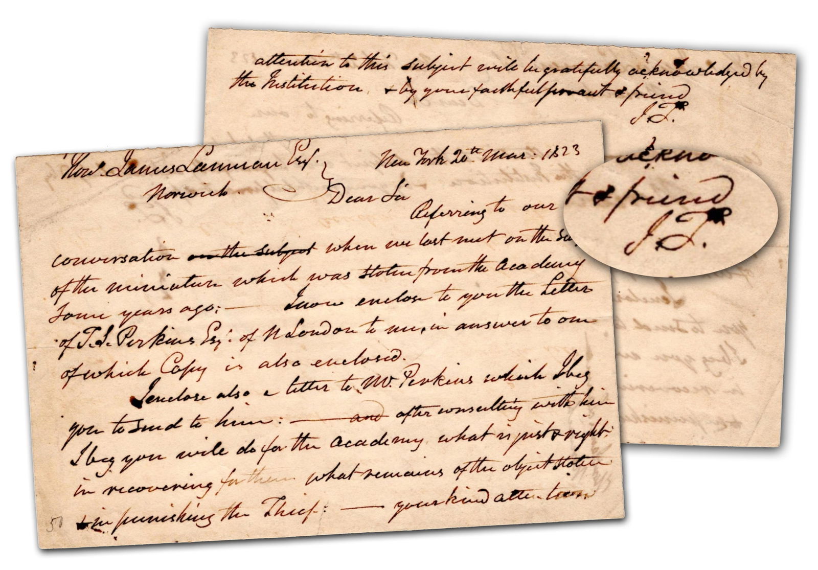 Painter John Trumbull Urges Attorney to Recover Stolen Miniature and Punish the Thief (1 of 4)