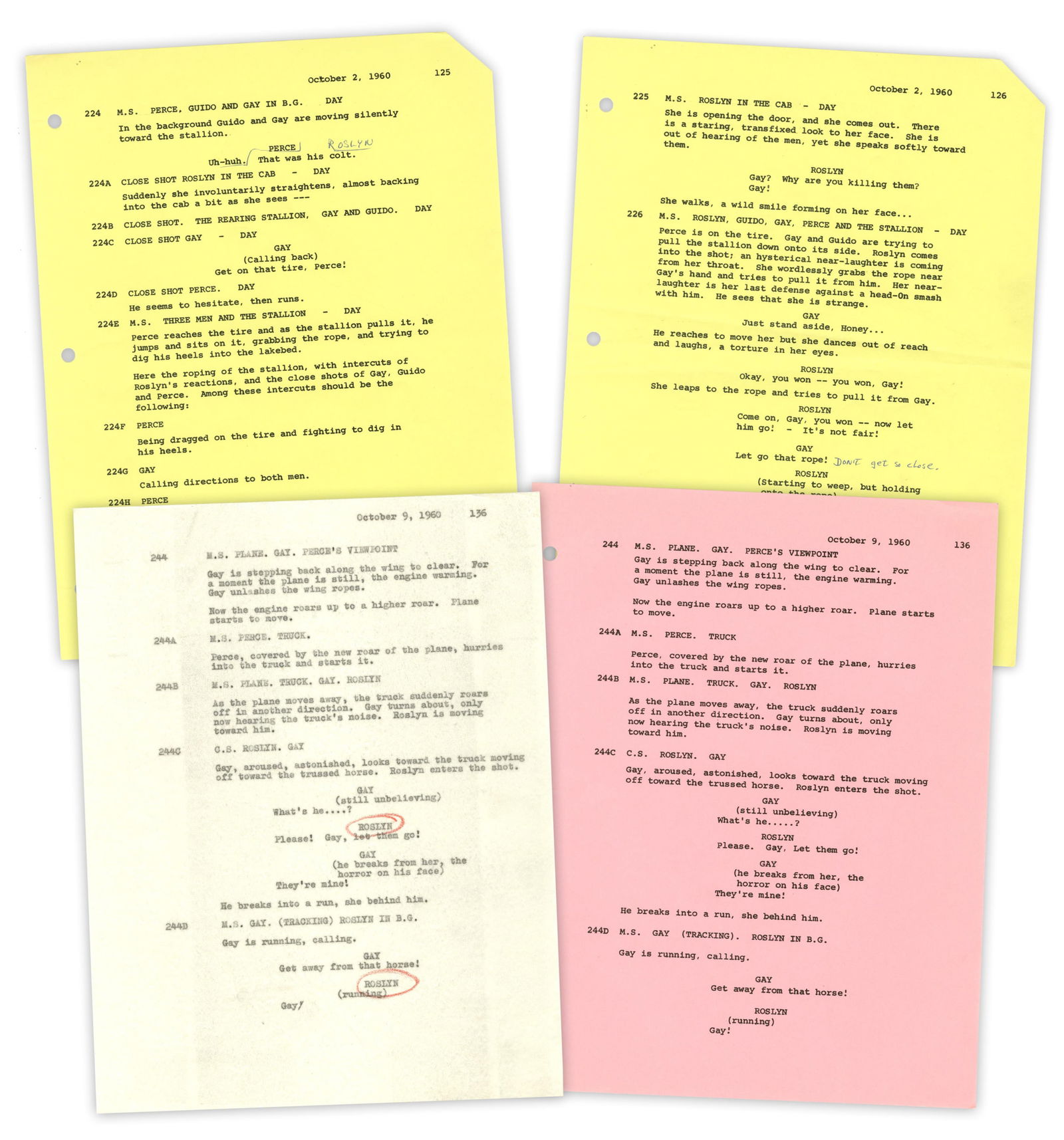 Marilyn Monroe's Personally Owned Revision Script Pages for "The Misfits", 4pp (1 of 5)