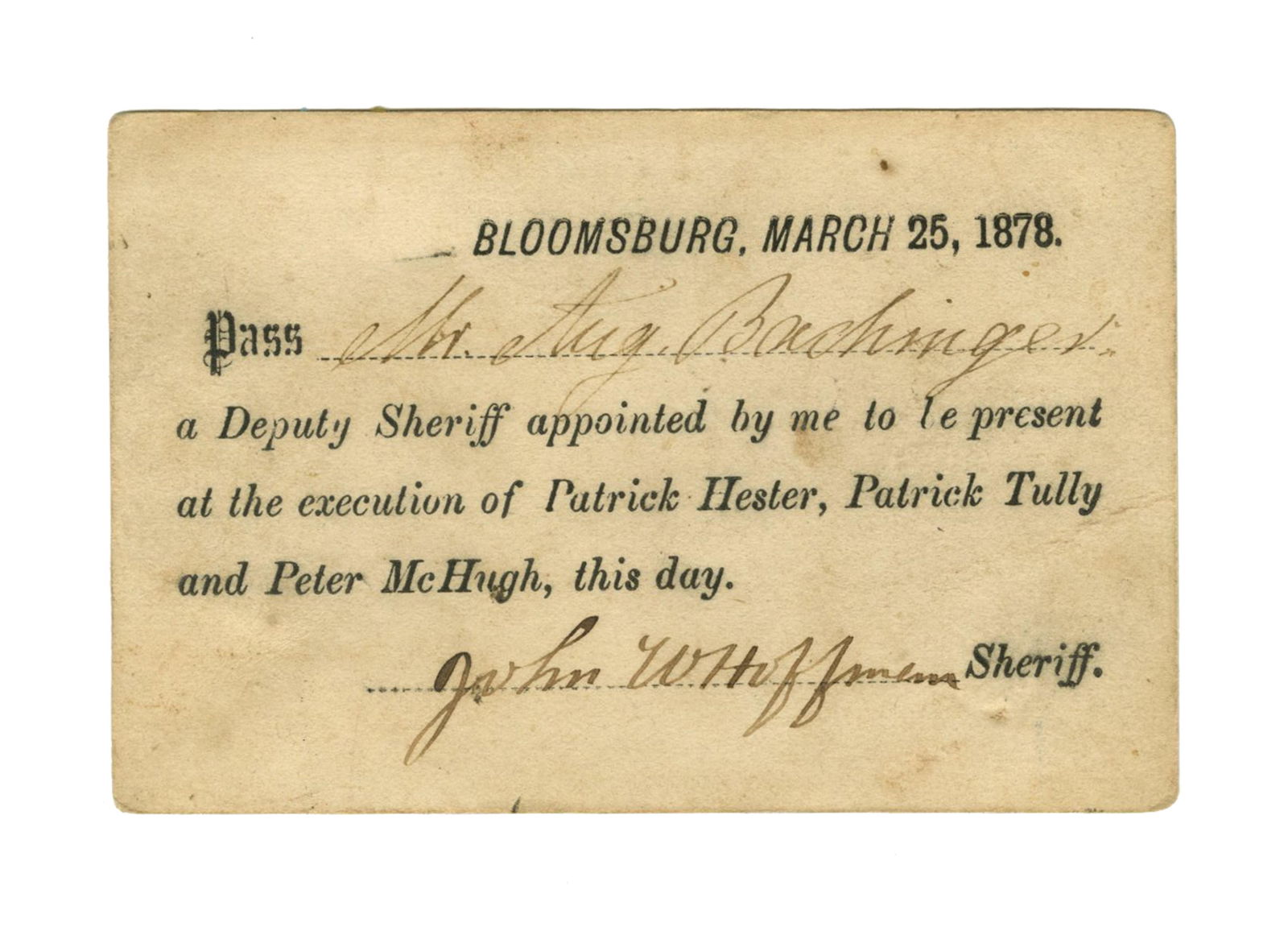 Pass to the 1878 Execution of Three Molly Maguires (1 of 2)