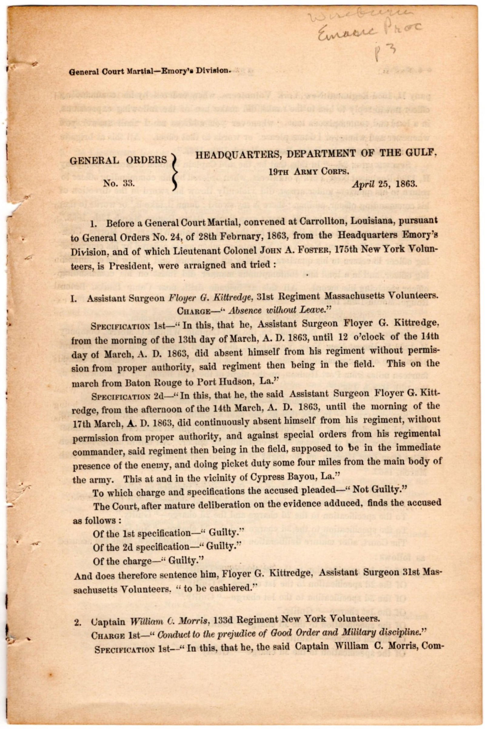 Discharged for Criticizing the Emancipation! 1863 Court Martial, Restored and Promoted (1 of 5)