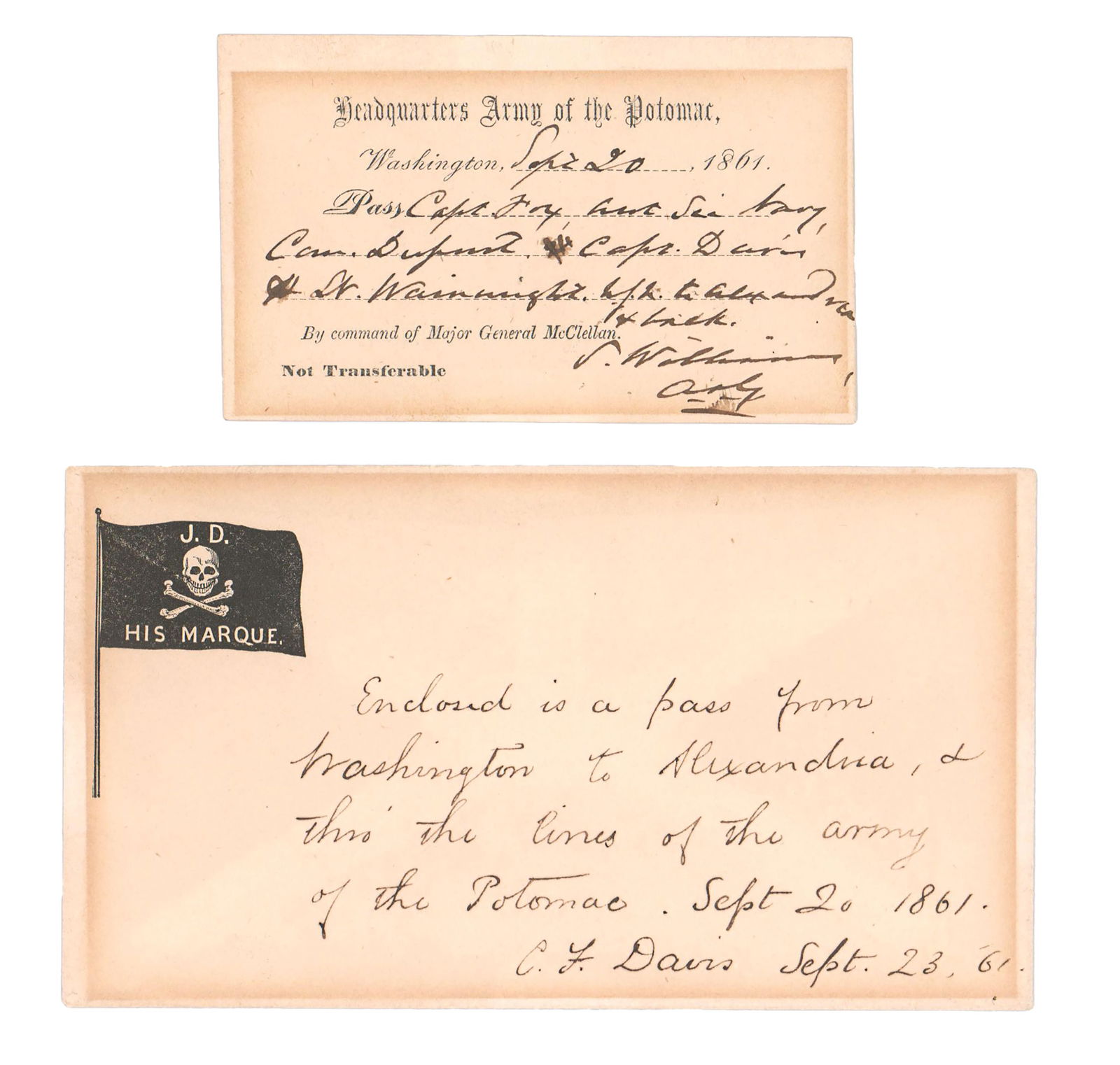 Seth Williams Signed Pass for Generals Dupont, Davis and Captain Wainwright (1 of 1)