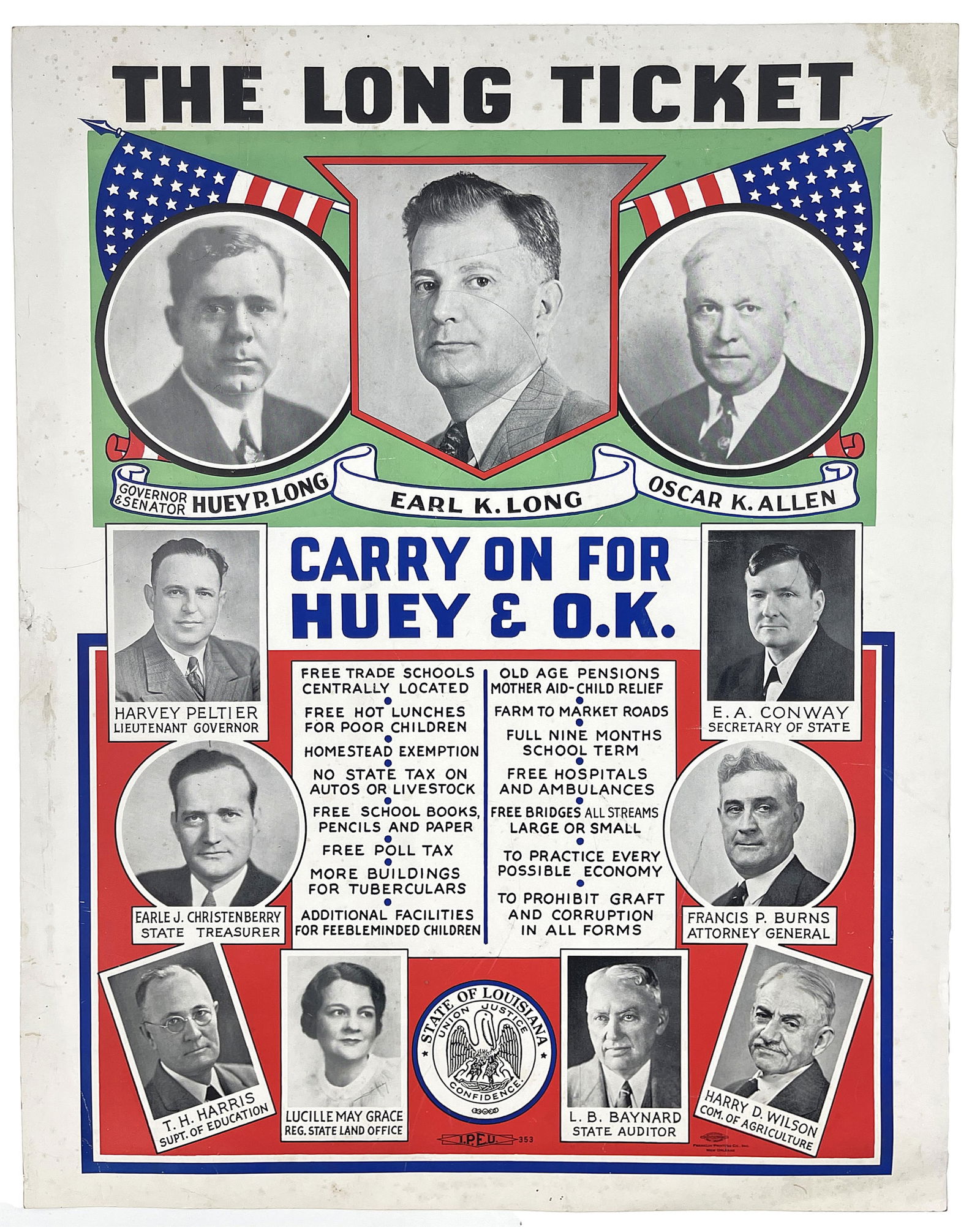 Fine, Oversize Earl K. Long Election Poster (1 of 1)