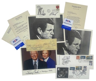 Jimmy Carter and Ted Kennedy Grouping, Nine Pieces PSA