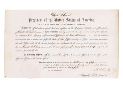 Ulysses S. Grant Signed Appointment for Deputy Postmaster