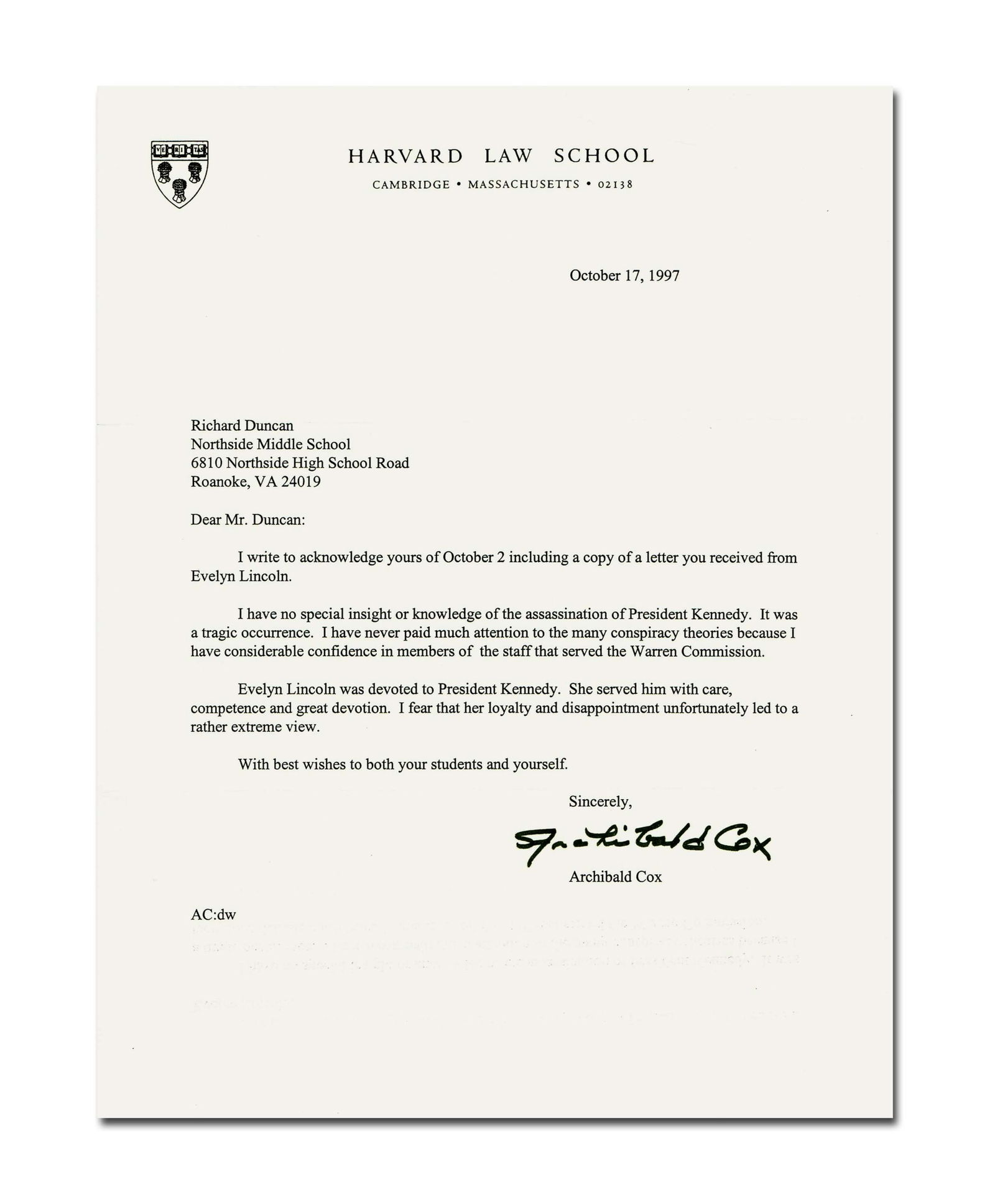 Archibald Cox Responds to Conspiracy Theories Surrounding JFK's Assassination (1 of 3)