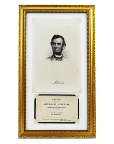 Abraham Lincoln Embossed Funeral Card, Framed with J.C. Buttre Engraving