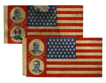 Rare Pair of 1900 Presidential Campaign Flags: McKinley & Roosevelt vs. Bryan & Stevenson
