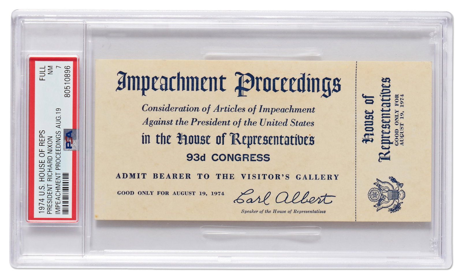 Nixon Impeachment Full Ticket, PSA Encapsulated (1 of 3)