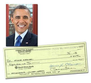 Barack Obama Handwritten & Signed Bank Check