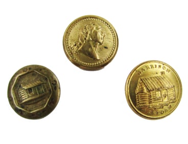 3 Patriotic Coat Buttons Referencing Wm. H. Harrison & Washington