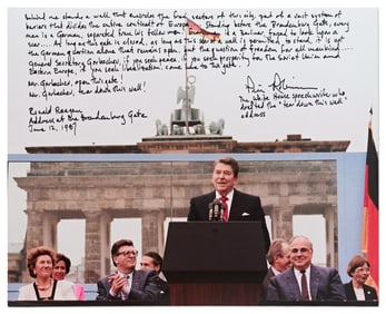 Inspiring Photo of Reagan Delivering Berlin Wall Speech, Signed by WH Speech Writer, Peter Robinson