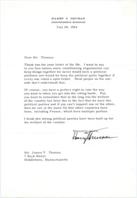 Truman on "Right to Vote...two strong political parties have been built up for the welfare of the