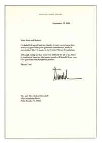Donald Trump Thank You Note For Donation Made in His Mother's Name