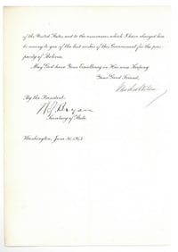 Woodrow Wilson Announces John D. O'Rear as Ambassador to Bolivia