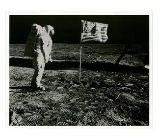 Rare Revered Apollo 11 NASA Photo, No. AS11-40-5875: Aldrin and the Flag