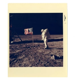 Apollo 11 NASA "Blue Number" Color Photo, No. AS11-40-5875: Aldrin and the Flag