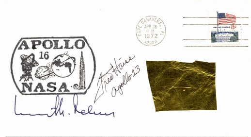 Fred Haise & Debus Signed FDC w/ LARGE Apollo Kapton Foil Swatch