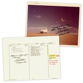 Fred Haise Signed Flight Checklist & NASA Photo as Enterprise Commander