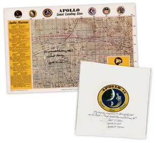 Fred Haise Signed Beta Cloth & Apollo Landing Map