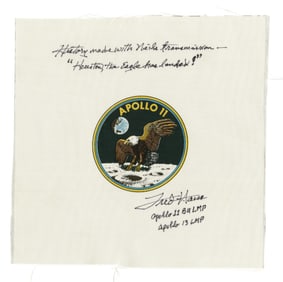 Fred Haise Signed Apollo 11 Beta Cloth - "The Eagle has landed!"
