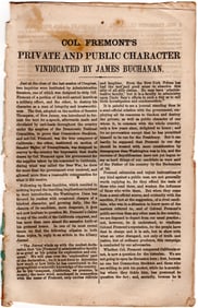 Fascinating Campaign Document Praising John C. Fremont with James Buchanan’s Testimony