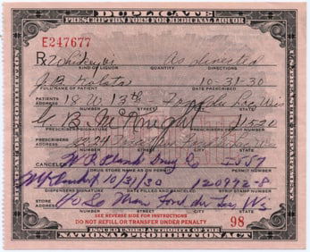 Prohibition: Whiskey Prescription for Medical Liquor