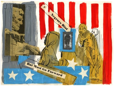 Superb Joan Miller Linsley Original Civil Rights Artwork, 1966