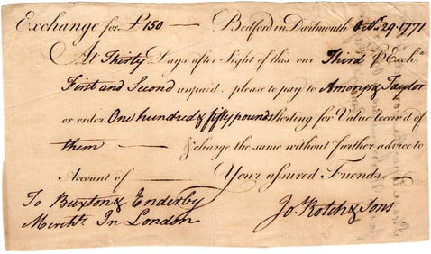 Boston Tea Party Connection! Rotch & Sons Bill of Exchange