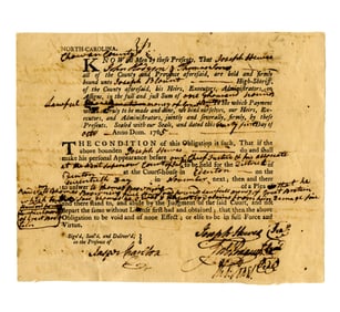 Joseph Hewes Twice-Signed Sheriff's Bond, Rare!