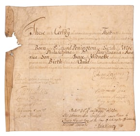 William Penn Witnesses Naming of Quaker Baby, Highly Unusual