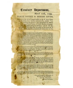 Oliver Wolcott Jr. Treasury Dept. Broadside "propagating the gospel among the Heathen"