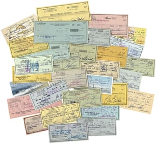 Huge Collection of 30 Signed Checks by Vintage and Contemporary Hollywood Stars