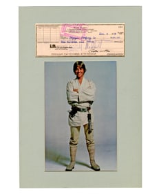 Mark Hamill Signed Check Display with Luke Skywalker Press Photograph