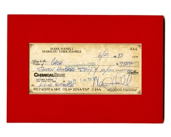 Mark Hamill Signed Check for "Living Expense" Following Release of Return of the Jedi