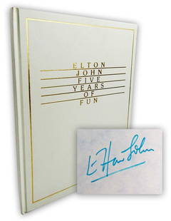 Elton John & Bernie Taupin Signed 1st Ed. "Five Years of Fun, 1970 to 1975", PSA Authenticated: Elton JohnWoodland Hills, CA, ca. 1975Elton John & Bernie Taupin Signed 1st Ed. "Five Years of Fun, 1970 to 1975", PSA AuthenticatedSigned bookLimited edition first printing of "Five Ye