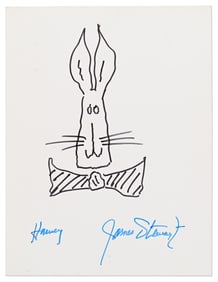 Jimmy Stewart Signed Sketch of "Harvey"