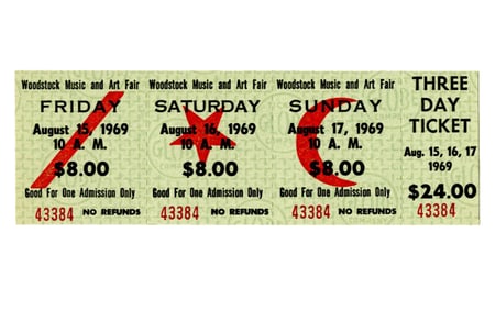 Original Three-Day Woodstock Ticket, Unused