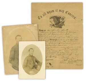 1865 Discharge and 2 Photos of Private Hunter Scott, 152nd Indiana Infantry Regiment
