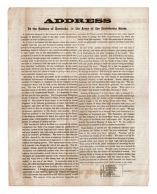 Rare Confederate Broadside, Address to the Soldiers of Kentucky