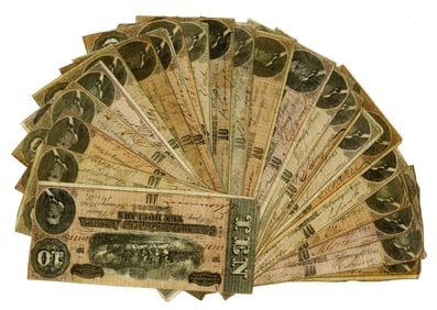 28 Confederate States of America $10 Bank Notes, War-Dated 1864