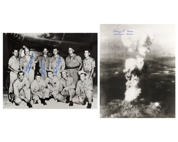 Enola Gay: Tibbets, Ferebee, Van Kirk Signed Iconic Photo w/ Bonus Caron Signed Photo of Hiroshima
